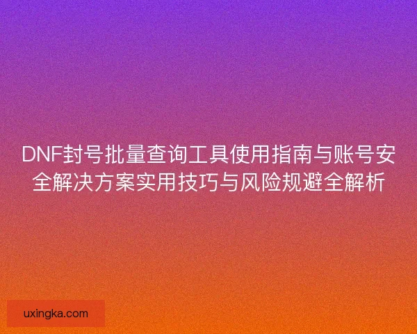 DNF封号批量查询工具使用指南与账号安全解决方案实用技巧与风险规避全解析